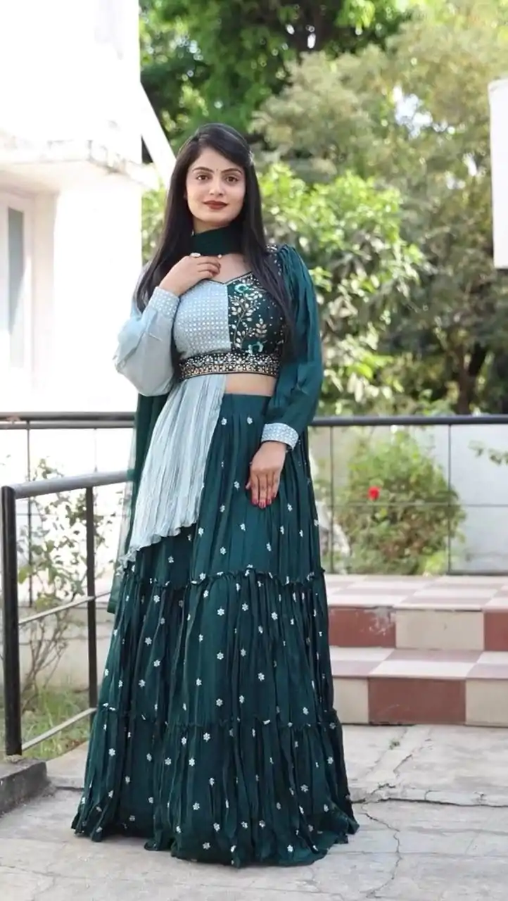 PC 233 Green Color Heavy Chinon Embroidery Lehenga Choli Casual, Party Wear, Events, Festivals Wear Expected Delivery 4-6 Working Days @2699/- | Bollywood Lehenga, Creative Lehenga, Designer Lehenga, Embroidered Lehenga, Lehenga, Party Wear Lehenga