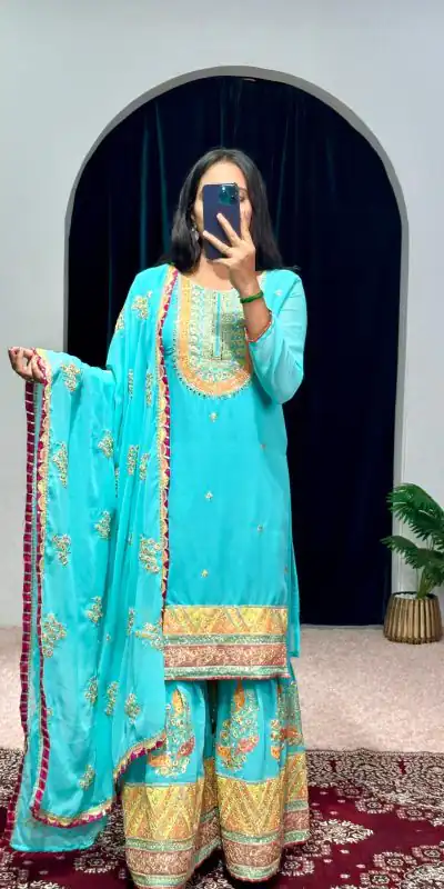 ST 1050 Blue Color Georgette Embroidery Stone & Mirror Salwar Suit Casual, Wedding, Party, Festive, Events Etc. Expected Delivery 4-6 Working Days @2199/- | Jump Suits, Casual Suits, Creative suits, Designer Suits, Palazzo Suits, Party Wear Suits, Patiala Suits, Salwar suit, Straight Suits
