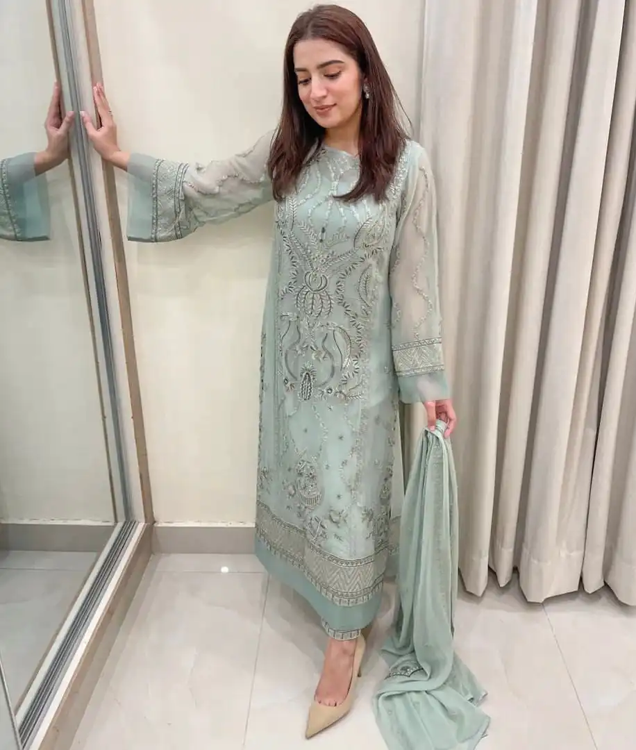 AD154 Blue Grey Color Georgette Embroidery Sequence Salwar Suit Wedding, Party, Festive, Events Expected Delivery 4-6 Working Days @ 2099/- | Casual Suits, Creative suits, Designer Suits, Palazzo Suits, Party Wear Suits, Patiala Suits, Salwar suit, Straight Suits