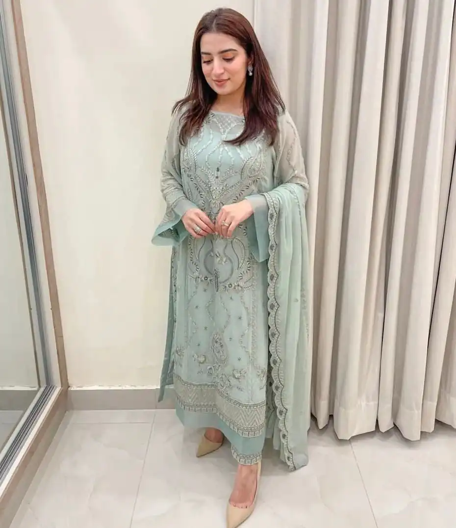 AD154 Blue Grey Color Georgette Embroidery Sequence Salwar Suit Wedding, Party, Festive, Events Expected Delivery 4-6 Working Days @ 2099/- | Casual Suits, Creative suits, Designer Suits, Palazzo Suits, Party Wear Suits, Patiala Suits, Salwar suit, Straight Suits