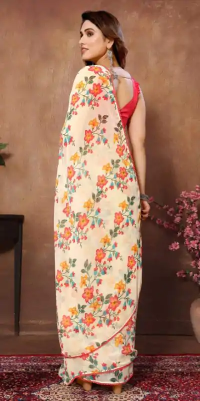 SC 276 Cream Color Pure Soft Georgette Silk Design All Over Saree , Party Wear, Events, Festivals Expected Delivery 4-6 Working Days 1599/- | Bollywood Sarees, Creative Sarees, Designer Sarees, Embroidered Sarees, Ethnic Saree, Modern Digital sarees, Party Wear Sarees, Sarees