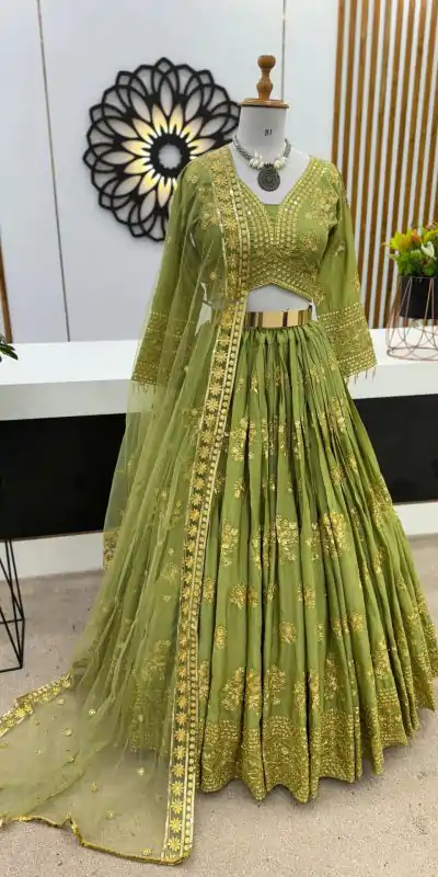 ZSR 3067 Green Color Georgette Embroidery Sequence Lehenga Choli Wedding, Party, Events Etc. Expected Delivery 4-6 Working Days 2149/- | Bollywood Lehenga, Creative Lehenga, Designer Lehenga, Embroidered Lehenga, Lehenga, Party Wear Lehenga