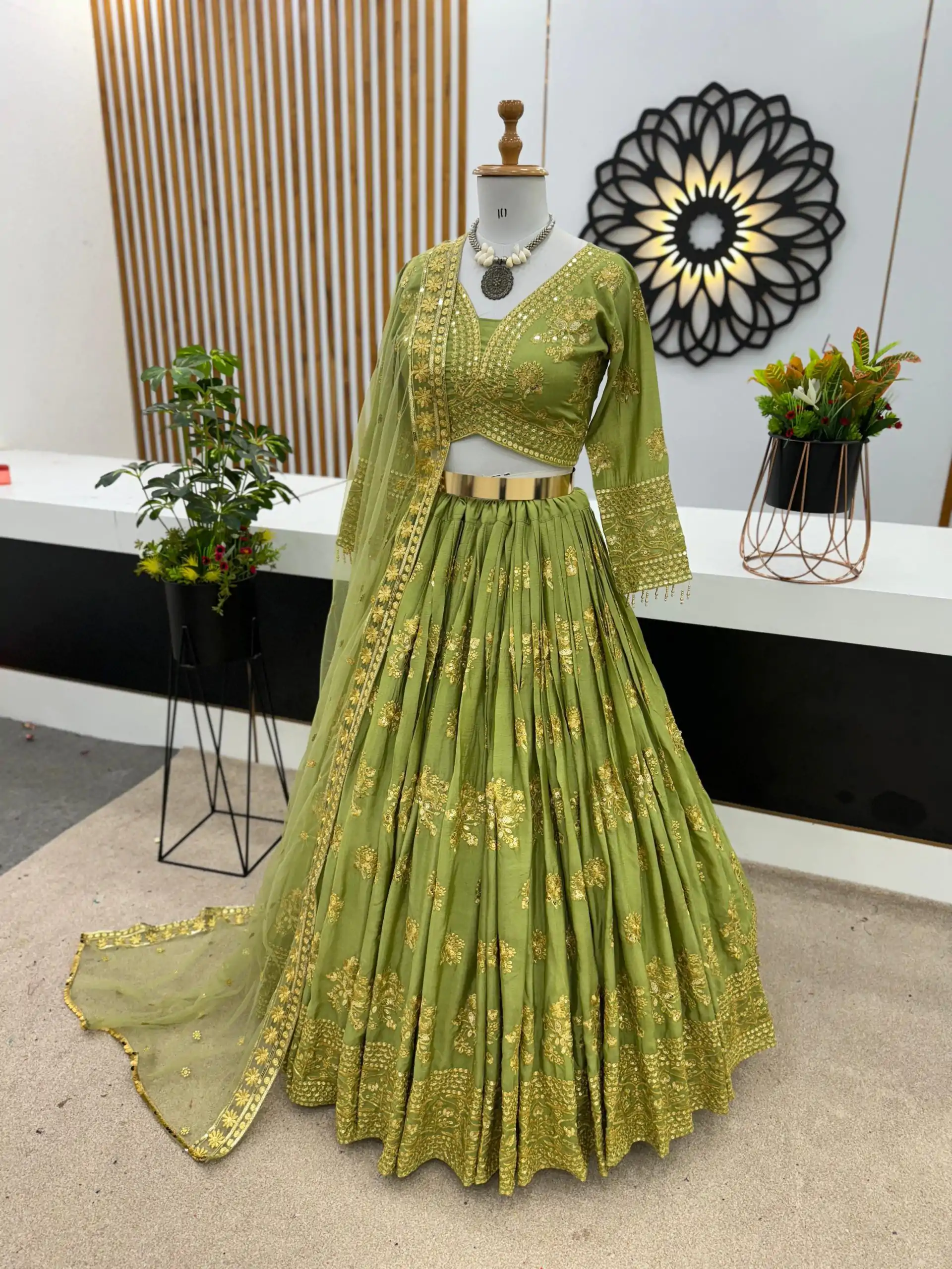 ZSR 3067 Green Color Georgette Embroidery Sequence Lehenga Choli Wedding, Party, Events Etc. Expected Delivery 4-6 Working Days 2149/- | Bollywood Lehenga, Creative Lehenga, Designer Lehenga, Embroidered Lehenga, Lehenga, Party Wear Lehenga