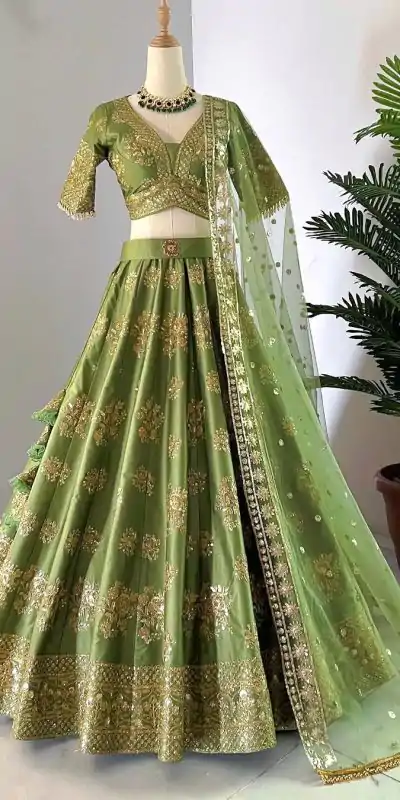 ZSR 3067 Green Color Georgette Embroidery Sequence Lehenga Choli Wedding, Party, Events Etc. Expected Delivery 4-6 Working Days 2149/- | Bollywood Lehenga, Creative Lehenga, Designer Lehenga, Embroidered Lehenga, Lehenga, Party Wear Lehenga