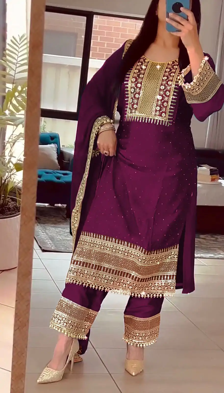 ZF 371 Purple Color Chinnon Silk Embroidery Salwar Suit Casual, Wedding, Party, Events Etc. Expected Delivery 4-6 Working Days 2099/- | Jump Suits, Casual Suits, Creative suits, Designer Suits, Palazzo Suits, Party Wear Suits, Patiala Suits, Salwar suit, Straight Suits
