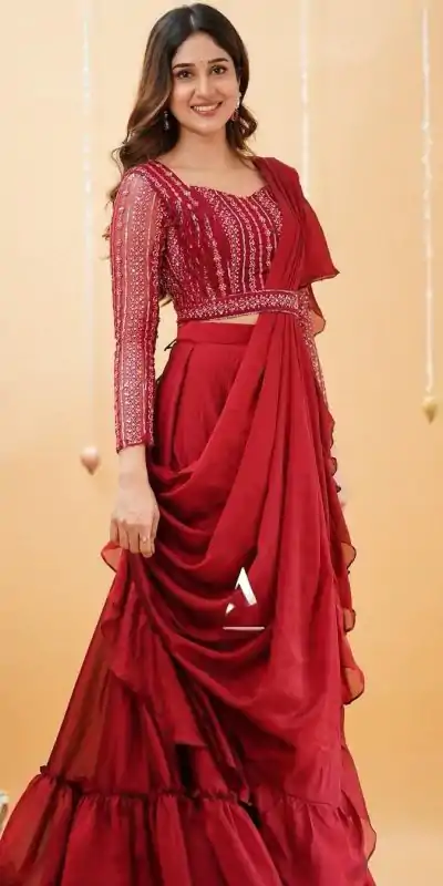 BE 225 Red Color Georgette Ruffle Blouse Embroidery Lehenga Saree Wedding, Party, Festive events, etc. Expected Delivery 4-6 Working Days @1999/- | Bollywood Lehenga, Creative Lehenga, Designer Lehenga, Embroidered Lehenga, Lehenga, Party Wear Lehenga