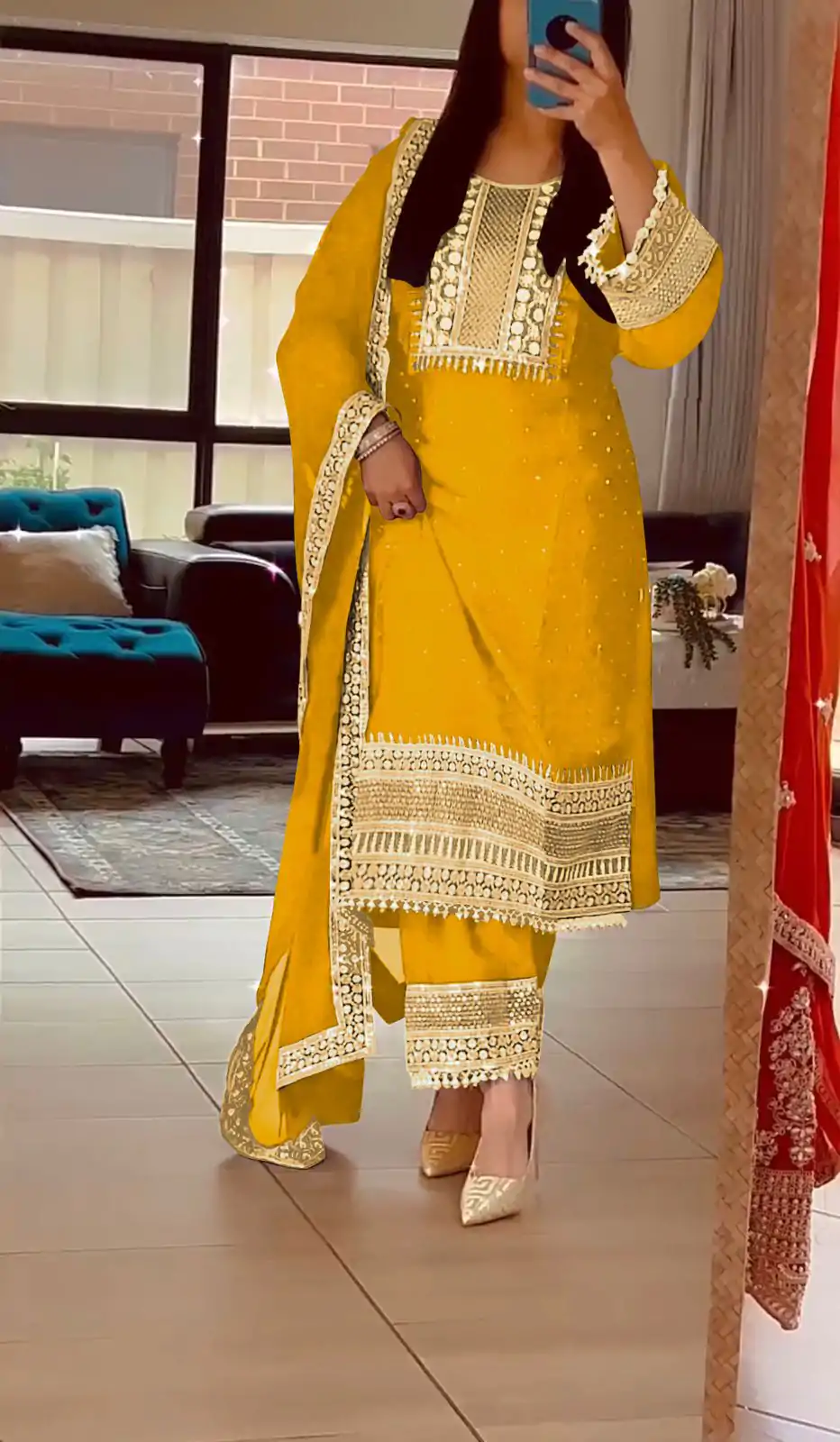 ZF 371 Yellow Color Chinnon Silk Embroidery Salwar Suit Casual, Wedding, Party, Events Etc. Expected Delivery 4-6 Working Days 2099/- | Jump Suits, Casual Suits, Creative suits, Designer Suits, Palazzo Suits, Party Wear Suits, Patiala Suits, Salwar suit, Straight Suits