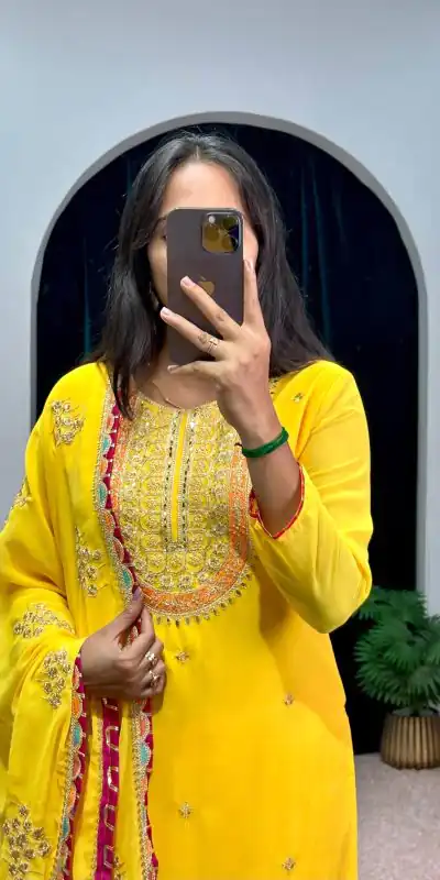 ST 1050 Yellow Color Georgette Embroidery Stone & Mirror Salwar Suit Casual, Wedding, Party, Festive, Events Etc. Expected Delivery 4-6 Working Days @2199/- | Jump Suits, Casual Suits, Creative suits, Designer Suits, Palazzo Suits, Party Wear Suits, Patiala Suits, Salwar suit, Straight Suits
