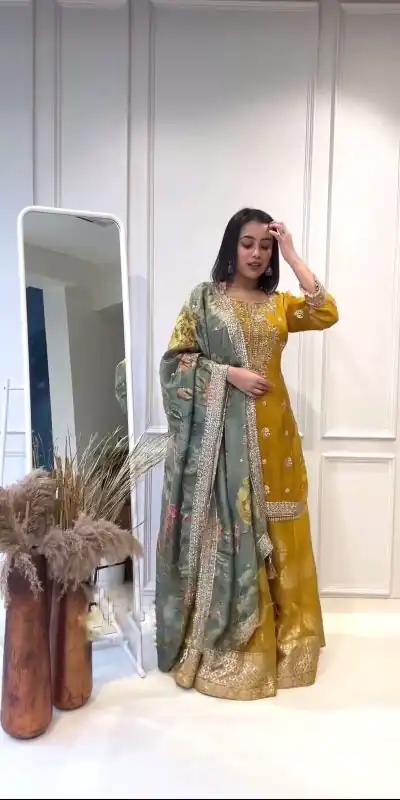 NSR 807 Yellow Color Pure Heavy Chinnon Silk Embroidery Salwar Suit Casual, Party Festive, Events Etc. Expected Delivery 4-6 Working Days @2199/ | Jump Suits, Casual Suits, Creative suits, Designer Suits, Palazzo Suits, Party Wear Suits, Patiala Suits, Salwar suit, Straight Suits