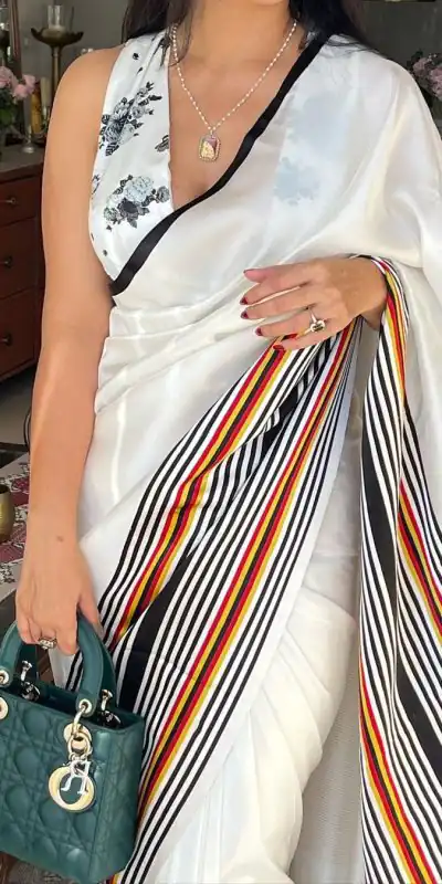 JM CLASS White Color Satin Silk Blouse Digital Print Saree, Party Wear, Events, Festivals Expected Delivery 4-6 Working Days 1549/- | Bollywood Sarees, Creative Sarees, Designer Sarees, Embroidered Sarees, Ethnic Saree, Modern Digital sarees, Party Wear Sarees, Sarees