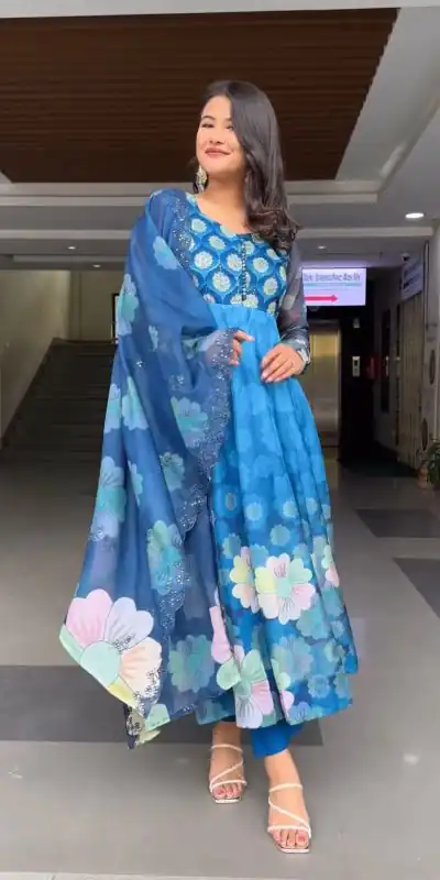 VLM 184 Blue color Tabby Silk Embroidery Digital Print Salwar Suit Casual, Wedding, Party, Festive, Events . Expected Delivery 4-6 Working Days @2099/- | Jump Suits, Casual Suits, Creative suits, Designer Suits, Palazzo Suits, Party Wear Suits, Patiala Suits, Salwar suit, Straight Suits