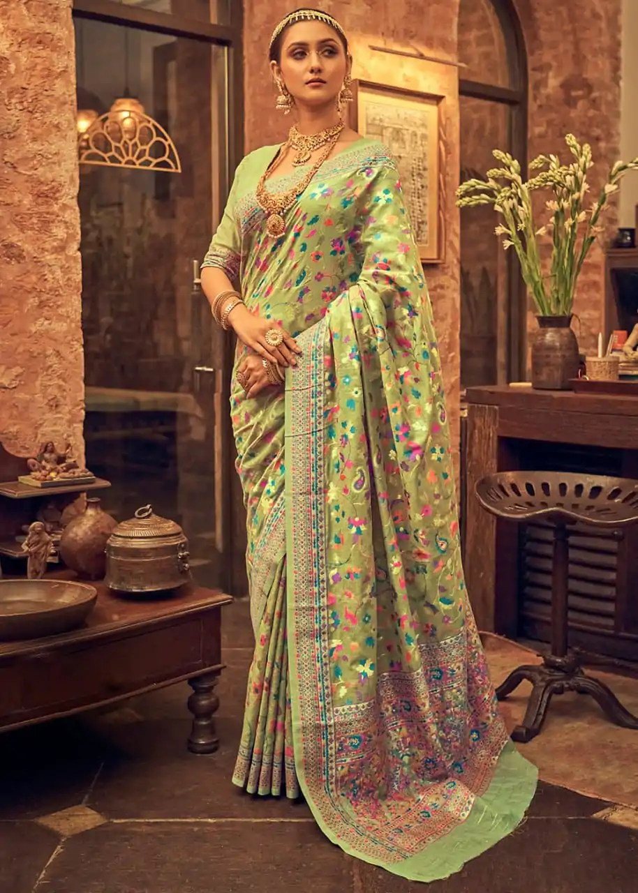 DDF 502 Green Color Kashmiri Running Thread Zari Work Saree Casual, Party Wear, Events, Festivals Etc. Expected Delivery 4-6 Working Days 2399/- | Bollywood Sarees, Creative Sarees, Designer Sarees, Embroidered Sarees, Ethnic Saree, Modern Digital sarees, Party Wear Sarees, Sarees