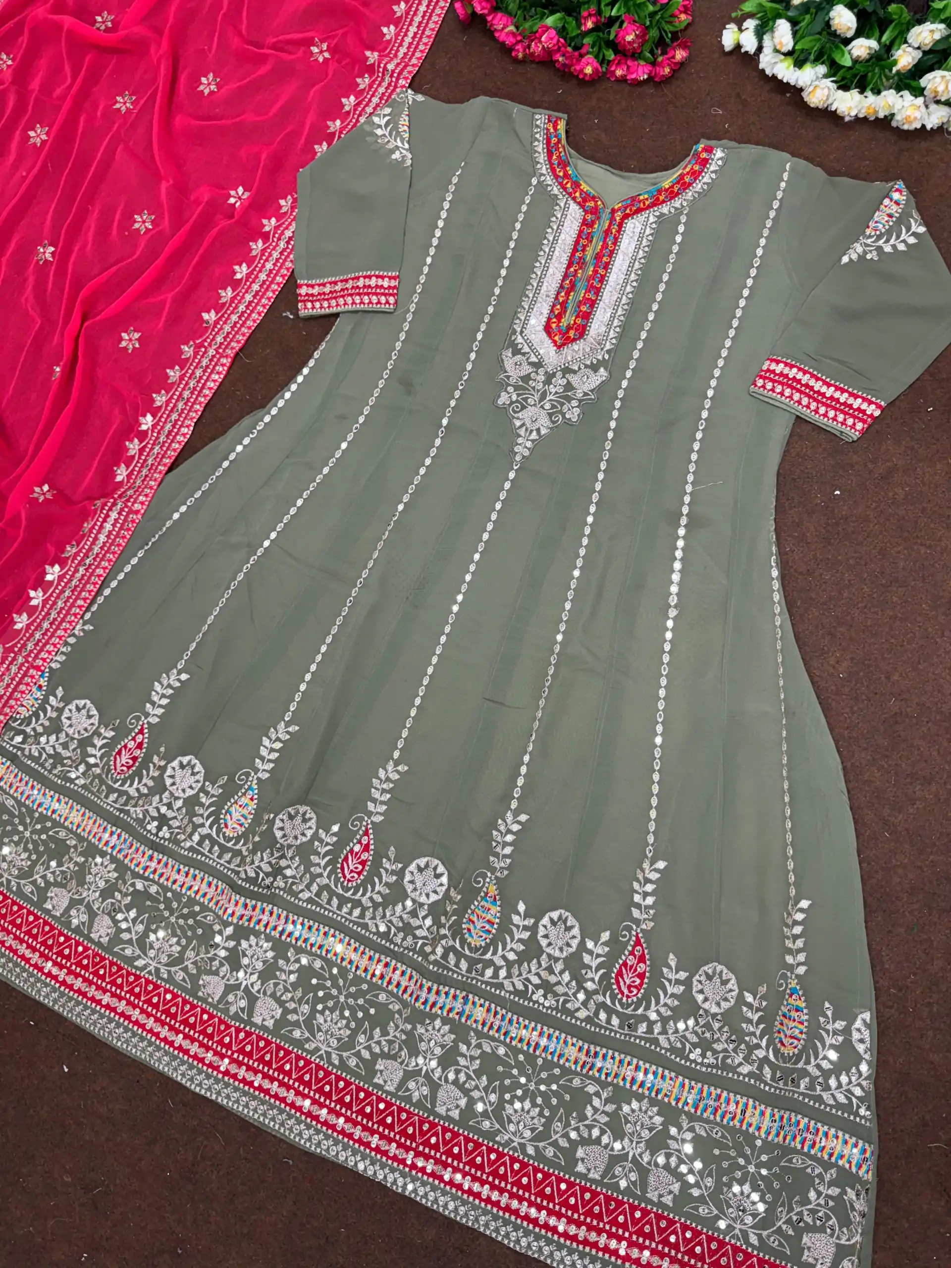 KF 1638 Grey Color Georgette Embroidered Sequence Salwar Suit Wedding, Party, Festive, Events Etc.  Expected Delivery 4-6 Working Days @2199/-Only | Casual Suits, Creative suits, Designer Suits, Palazzo Suits, Party Wear Suits, Salwar suit, Straight Suits