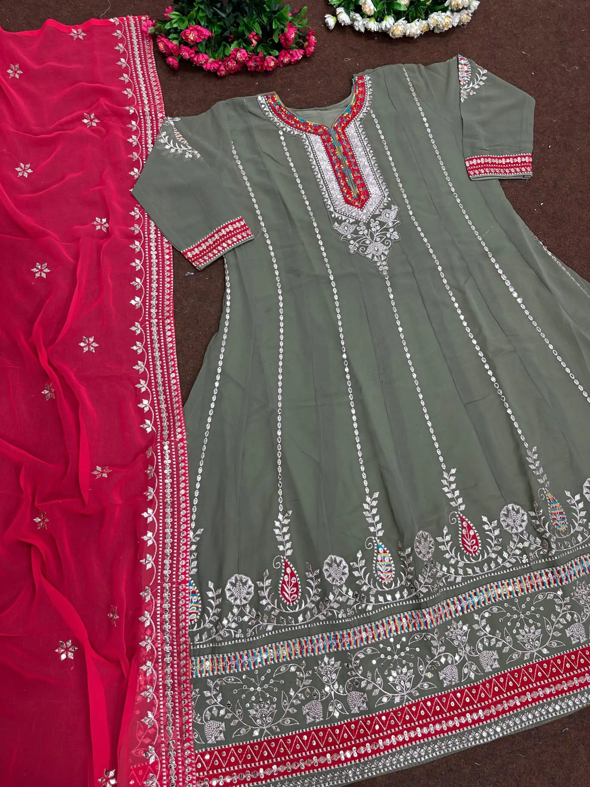 KF 1638 Grey Color Georgette Embroidered Sequence Salwar Suit Wedding, Party, Festive, Events Etc.  Expected Delivery 4-6 Working Days @2199/-Only | Casual Suits, Creative suits, Designer Suits, Palazzo Suits, Party Wear Suits, Salwar suit, Straight Suits