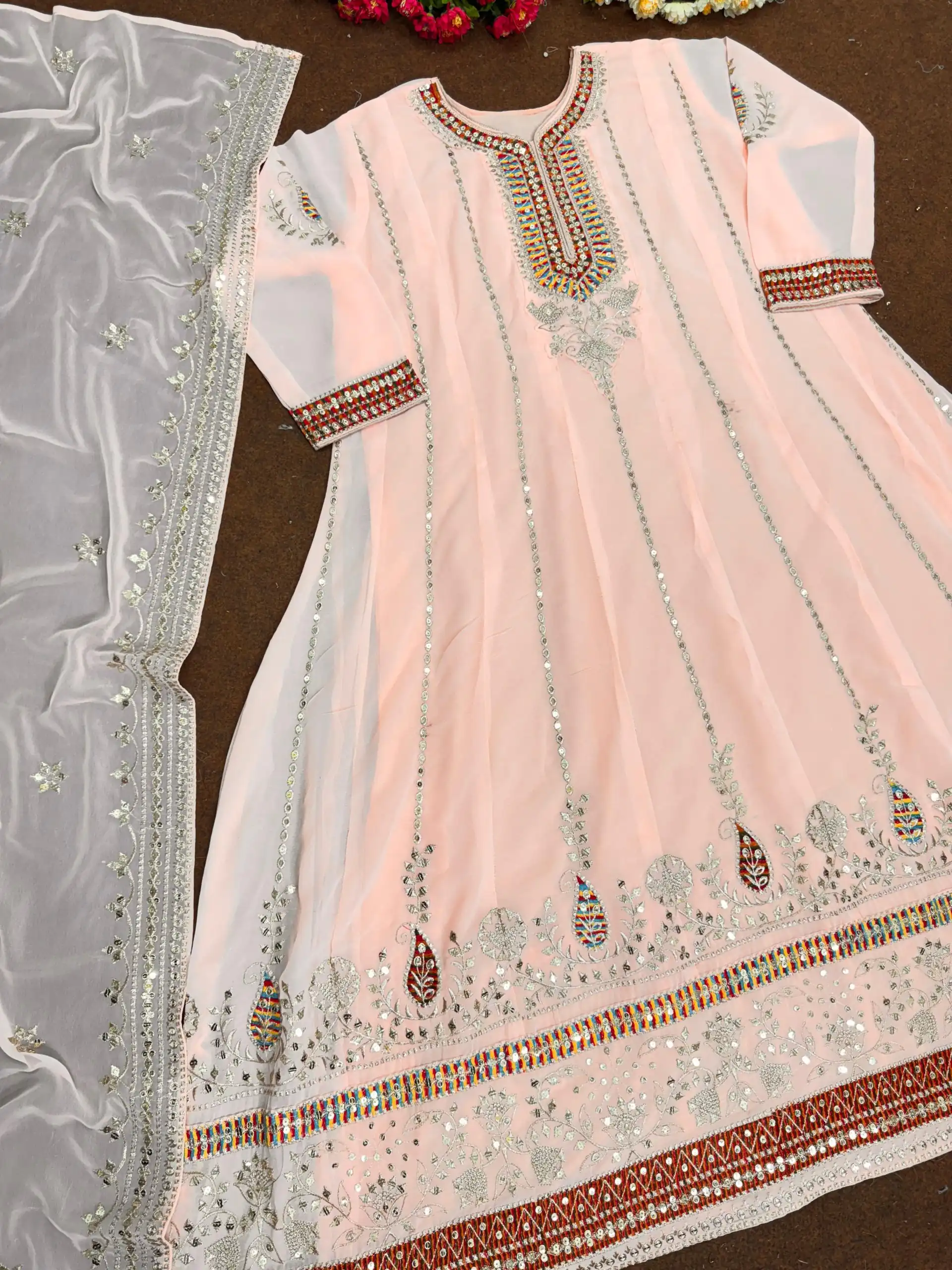 KF 1638 Light Peach Color Georgette Embroidered Sequence Salwar Suit Wedding, Party, Festive, Events Etc.  Expected Delivery 4-6 Working Days @2199/-Only | Casual Suits, Creative suits, Designer Suits, Palazzo Suits, Party Wear Suits, Salwar suit, Straight Suits