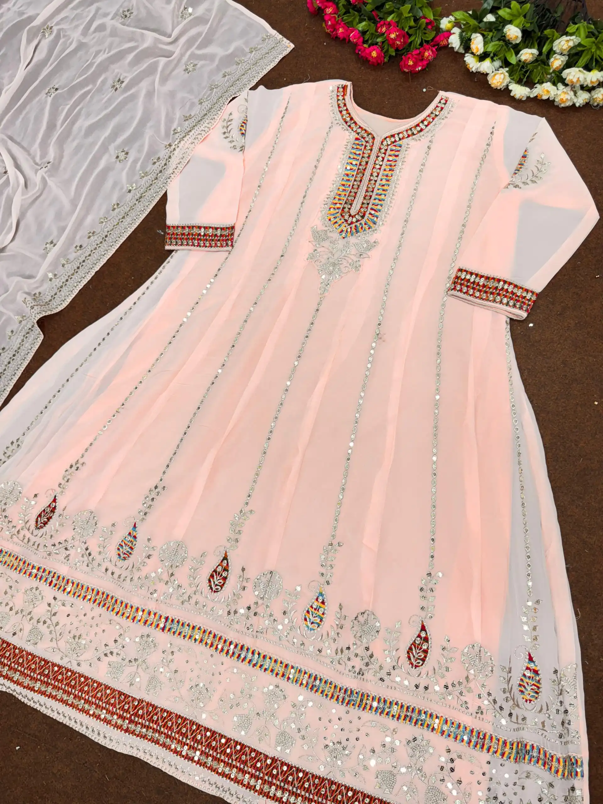 KF 1638 Light Peach Color Georgette Embroidered Sequence Salwar Suit Wedding, Party, Festive, Events Etc.  Expected Delivery 4-6 Working Days @2199/-Only | Casual Suits, Creative suits, Designer Suits, Palazzo Suits, Party Wear Suits, Salwar suit, Straight Suits