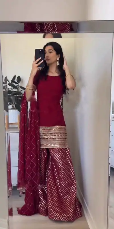SRK 5164 Maroon Color Georgette Embroidery Sequence Salwar Suit Wedding, Party, Festive, Events Expected Delivery 4-6 Working Days @ 2199/- | Casual Suits, Creative suits, Designer Suits, Palazzo Suits, Party Wear Suits, Patiala Suits, Salwar suit, Straight Suits