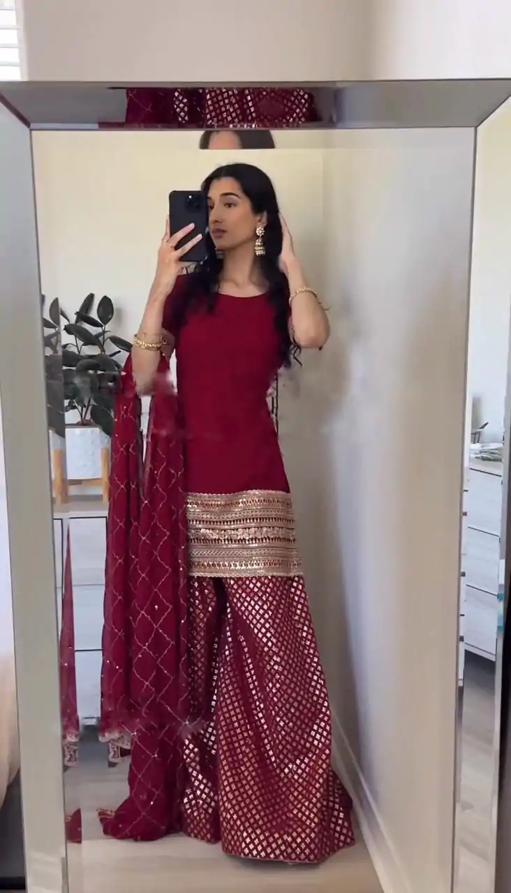 SRK 5164 Maroon Color Georgette Embroidery Sequence Salwar Suit Wedding, Party, Festive, Events Expected Delivery 4-6 Working Days @ 2199/- | Casual Suits, Creative suits, Designer Suits, Palazzo Suits, Party Wear Suits, Patiala Suits, Salwar suit, Straight Suits