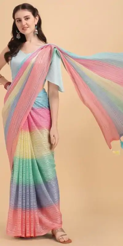 MS 441 Rainbow Color Chiffon Zari All Over Rainbow Shade Saree Casual, Party Wear, Wedding, Events, Etc. Expected Delivery 4-6 Working Days 1499/- | Bollywood Sarees, Creative Sarees, Designer Sarees, Embroidered Sarees, Ethnic Saree, Modern Digital sarees, Party Wear Sarees, Sarees