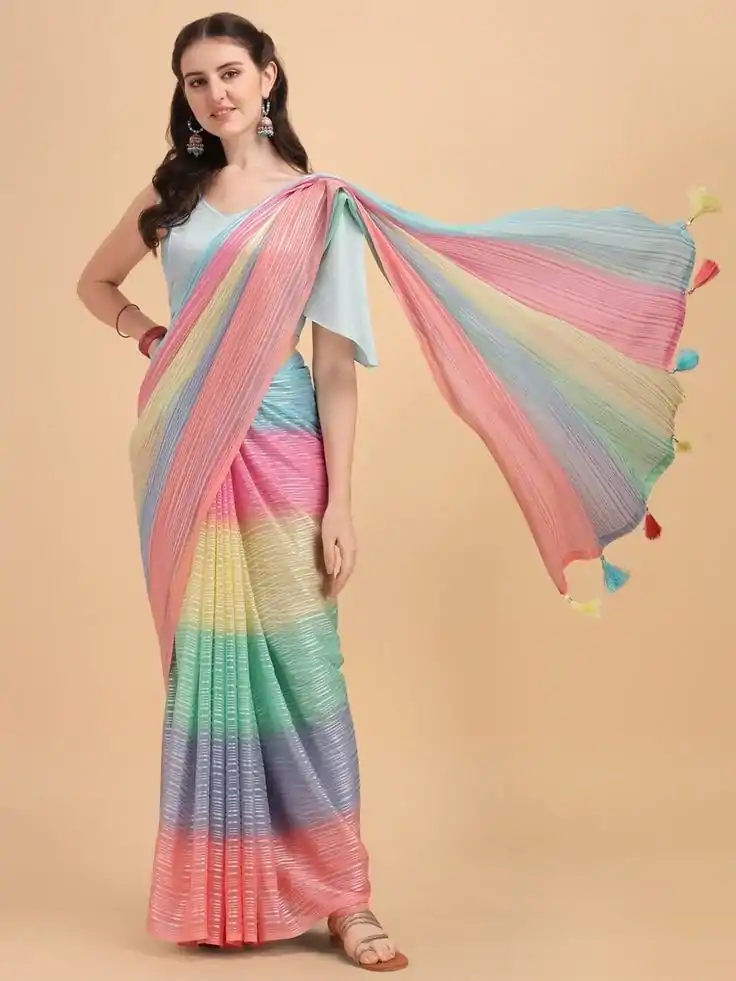MS 441 Rainbow Color Chiffon Zari All Over Rainbow Shade Saree Casual, Party Wear, Wedding, Events, Etc. Expected Delivery 4-6 Working Days 1499/- | Bollywood Sarees, Creative Sarees, Designer Sarees, Embroidered Sarees, Ethnic Saree, Modern Digital sarees, Party Wear Sarees, Sarees