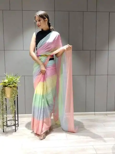 MS 441 Rainbow Color Chiffon Zari All Over Rainbow Shade Saree Casual, Party Wear, Wedding, Events, Etc. Expected Delivery 4-6 Working Days 1499/- | Bollywood Sarees, Creative Sarees, Designer Sarees, Embroidered Sarees, Ethnic Saree, Modern Digital sarees, Party Wear Sarees, Sarees