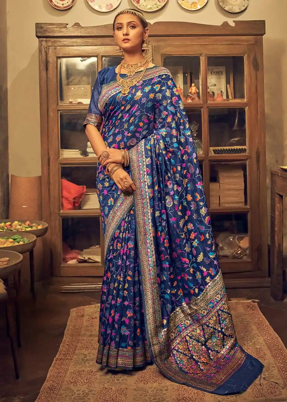 DDF 502 Royal Blue Color Kashmiri Running Thread Zari Work Saree Casual, Party Wear, Events, Festivals Etc. Expected Delivery 4-6 Working Days 2399/- | Bollywood Sarees, Creative Sarees, Designer Sarees, Embroidered Sarees, Ethnic Saree, Modern Digital sarees, Party Wear Sarees, Sarees