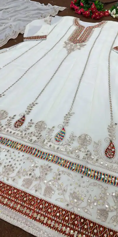 KF 1638 White Color Georgette Embroidered Sequence Salwar Suit Wedding, Party, Festive, Events Etc. Expected Delivery 4-6 Working Days @2199/-Only | Casual Suits, Creative suits, Designer Suits, Palazzo Suits, Party Wear Suits, Salwar suit, Straight Suits