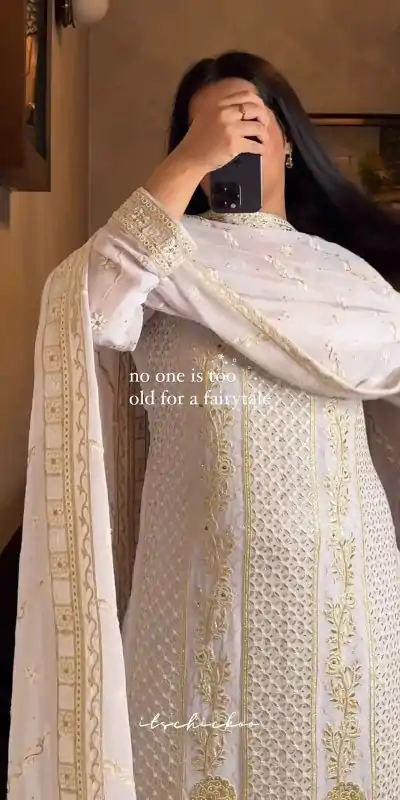 LG 1854 White color Georgette Sequence Embroidery Salwar Suit Casual, Wedding, Party, Festive, Events . Expected Delivery  4-6 Working Days @2149/- | Casual Suits, Creative suits, Designer Suits, Palazzo Suits, Party Wear Suits, Patiala Suits, Salwar suit, Straight Suits