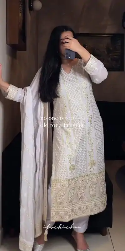 LG 1854 White color Georgette Sequence Embroidery Salwar Suit Casual, Wedding, Party, Festive, Events . Expected Delivery  4-6 Working Days @2149/- | Casual Suits, Creative suits, Designer Suits, Palazzo Suits, Party Wear Suits, Patiala Suits, Salwar suit, Straight Suits