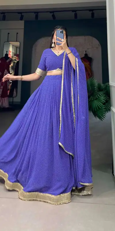 LNB 1212 Blue Color Georgette Print With Lace Border Lehenga Choli Festive Party Wedding, Events etc. Delivery 4-6 Working Days @2149/- | Bollywood Lehenga, Creative Lehenga, Designer Lehenga, Embroidered Lehenga, Lehenga, Party Wear Lehenga