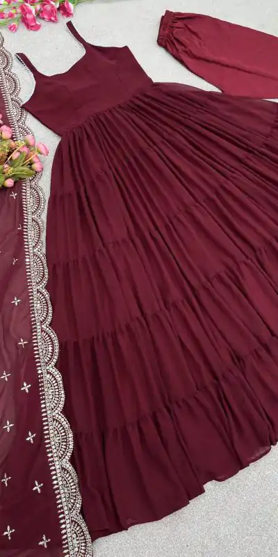 SSR 391 Maroon Color Chinon Silk Embroidery Sequence Anarkali Suit Wedding, Party, Festive, Events Expected Delivery 4-6 Working Days @ 1849/- Only | Anarkali Suits, Bollywood Anarkali, Creative-Anarkali, Designer Anarkali, Embroidered Anarkali, Party Wear Anarkali, Straight Suits
