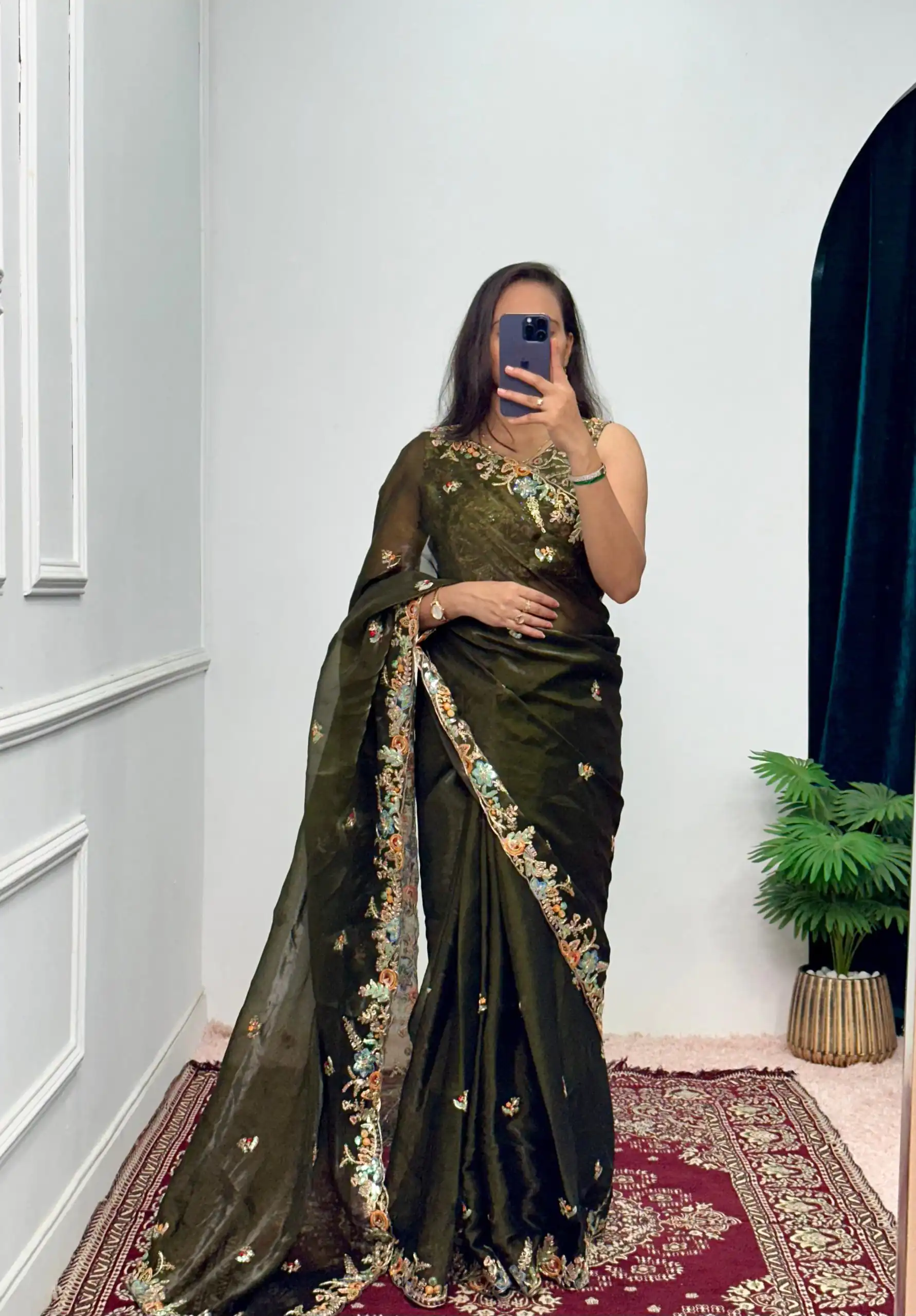 ST 472 Mehndi Color Burberry With Blooming Embroidery Saree Casual, Wedding, Party, Festive, Events Etc. Expected Delivery 4-6 Working Days @1999/- | Bollywood Sarees, Creative Sarees, Designer Sarees, Embroidered Sarees, Ethnic Saree, Modern Digital sarees, Party Wear Sarees, Sarees