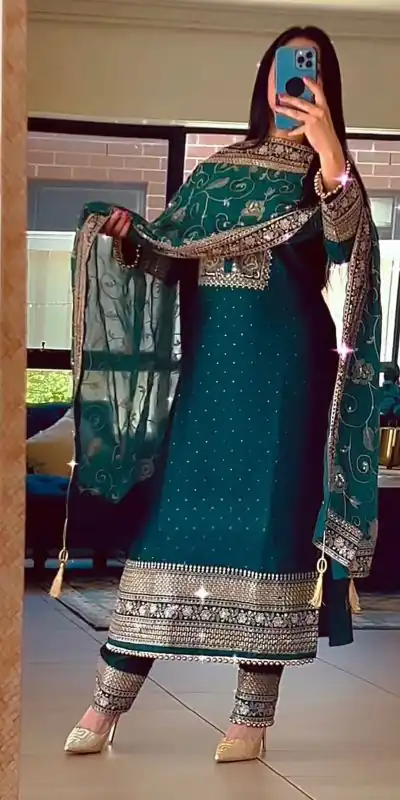 SRK 5165 Peacock Green Color Georgette Embroidery Salwar Suit Wedding, Party, Festive, Events Expected Delivery 4-6 Working Days @ 2399/- | Casual Suits, Creative suits, Designer Suits, Palazzo Suits, Party Wear Suits, Patiala Suits, Salwar suit, Straight Suits