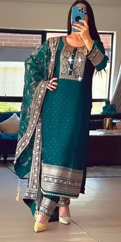 SRK 5165 Peacock Green Color Georgette Embroidery Salwar Suit Wedding, Party, Festive, Events Expected Delivery 4-6 Working Days @ 2399/- | Casual Suits, Creative suits, Designer Suits, Palazzo Suits, Party Wear Suits, Patiala Suits, Salwar suit, Straight Suits