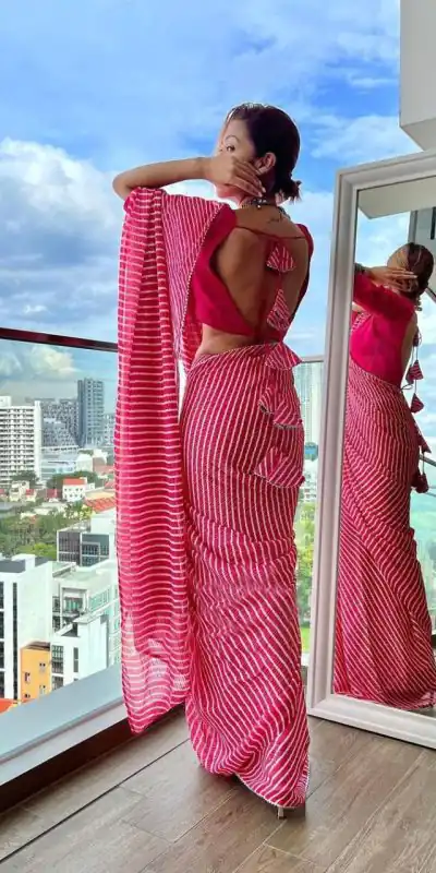 KP 356 Pink Color Georgette Sequence Crochet Laheriya Printed Work Saree Casual, Party Wear, Wedding, Events Etc. Expected Delivery 4-6 Working Days @1599/- | Bollywood Sarees, Creative Sarees, Designer Sarees, Embroidered Sarees, Ethnic Saree, Modern Digital sarees, Party Wear Sarees, Sarees