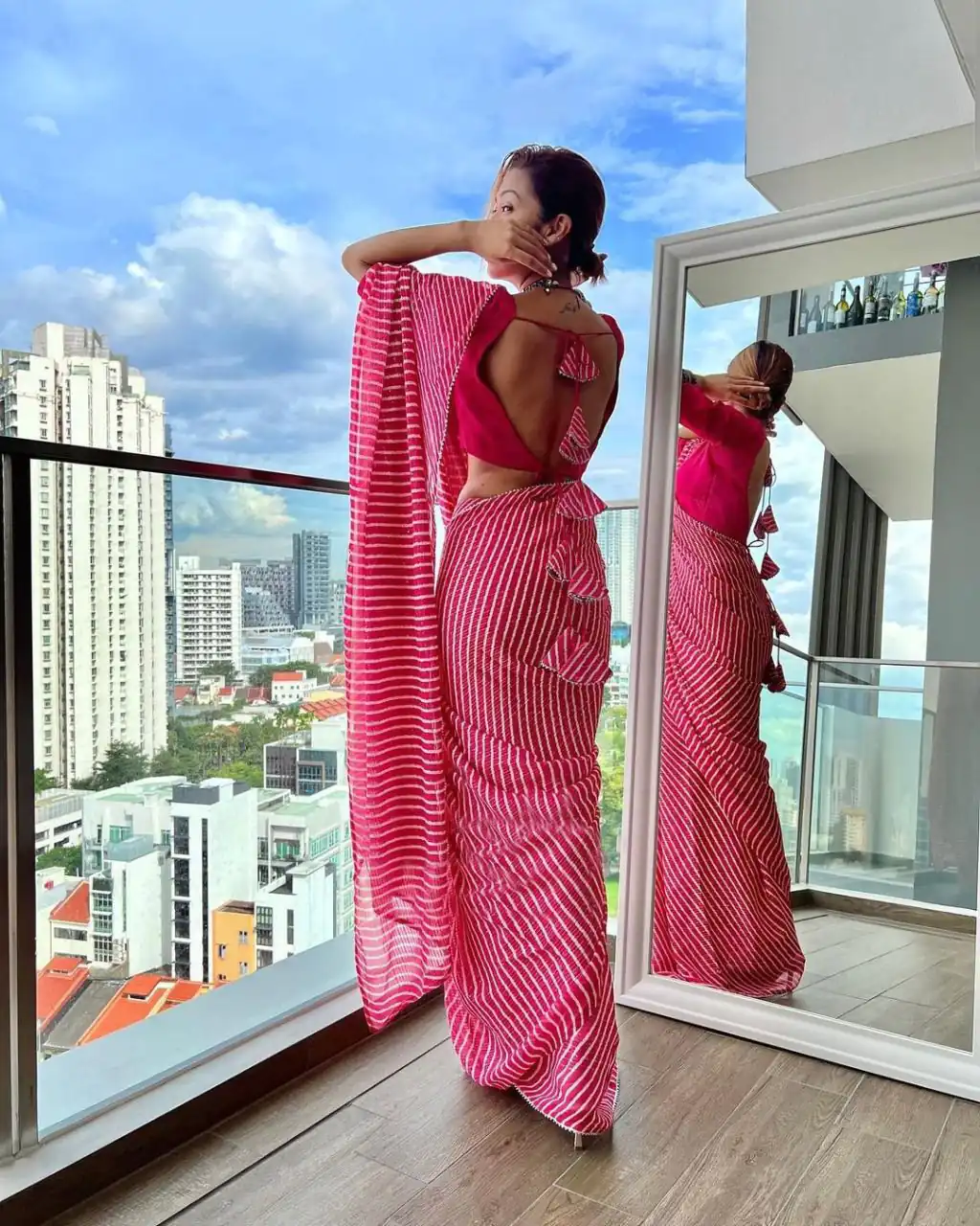 KP 356 Pink Color Georgette Sequence Crochet Laheriya Printed Work Saree Casual, Party Wear, Wedding, Events Etc. Expected Delivery 4-6 Working Days @1599/- | Bollywood Sarees, Creative Sarees, Designer Sarees, Embroidered Sarees, Ethnic Saree, Modern Digital sarees, Party Wear Sarees, Sarees