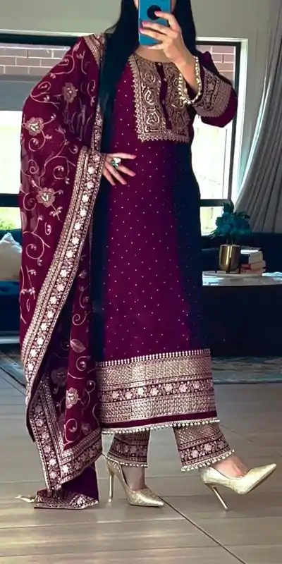 SRK 5165 Purple Color Georgette Embroidery Sequence Salwar Suit Wedding, Party, Festive, Events Expected Delivery 4-6 Working Days @ 2399/- | Casual Suits, Creative suits, Designer Suits, Palazzo Suits, Party Wear Suits, Patiala Suits, Salwar suit, Straight Suits