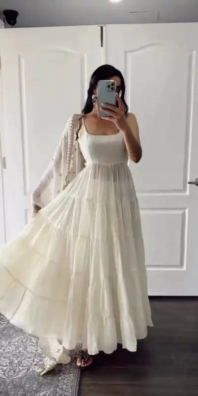 SSR 391 White Color Chinon Silk Embroidery Sequence Anarkali Suit Wedding, Party, Festive, Events Expected Delivery 4-6 Working Days @ 1849/- Only | Anarkali Suits, Bollywood Anarkali, Creative-Anarkali, Designer Anarkali, Embroidered Anarkali, Party Wear Anarkali, Straight Suits