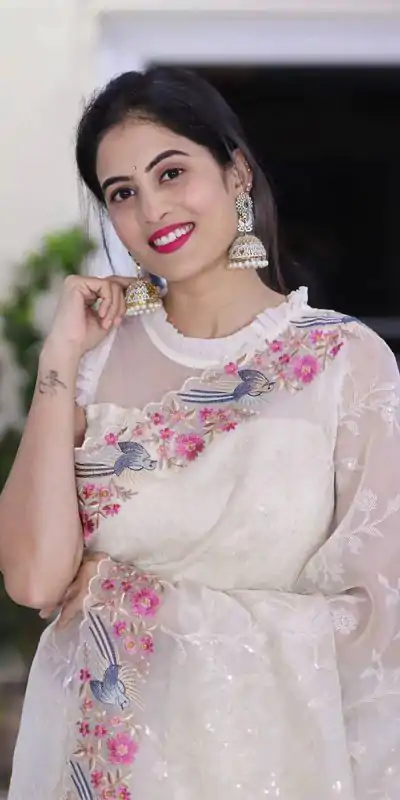 ST 455 White Color Georgette Cotton Thread Embroidery Saree Casual, Wedding, Party, Festive, Events Etc. Expected Delivery 4-6 Working Days @1949/- | Bollywood Sarees, Creative Sarees, Designer Sarees, Embroidered Sarees, Ethnic Saree, Modern Digital sarees, Party Wear Sarees, Sarees