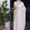 Pretty White Color Georgette Cotton Thread Embroidery Saree