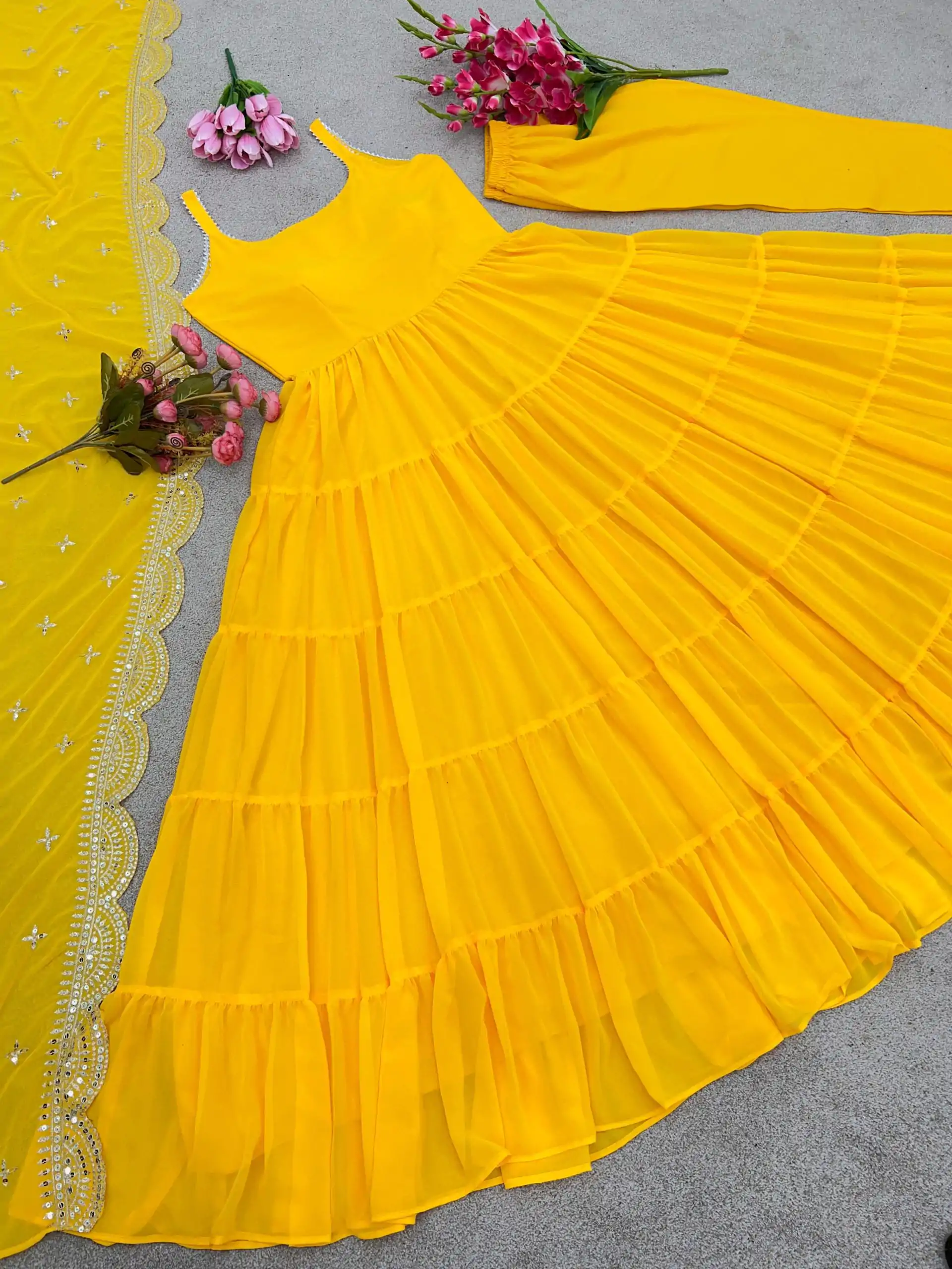 SSR 391 Yellow Color Chinon Silk Embroidery Sequence Anarkali Suit Wedding, Party, Festive, Events Expected Delivery 4-6 Working Days @ 1849/- Only | Anarkali Suits, Bollywood Anarkali, Creative-Anarkali, Designer Anarkali, Embroidered Anarkali, Party Wear Anarkali, Straight Suits