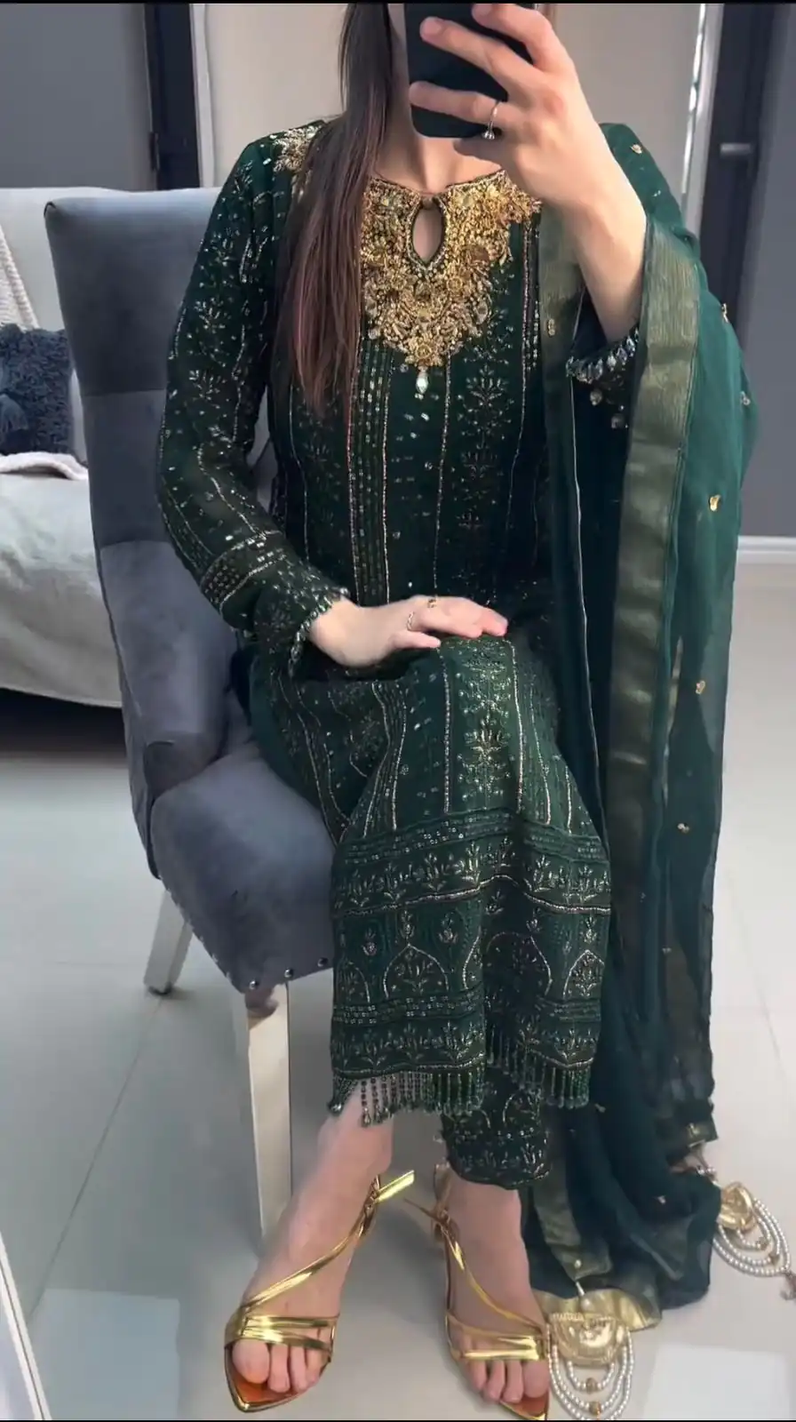 VLM 189 Green Color Georgette Embroidery Real Mirror Salwar Suit Wedding, Party, Festive, Events Expected Delivery 4-6 Working Days @ 2149/- Only | Casual Suits, Creative suits, Designer Suits, Party Wear Suits, Salwar suit, Straight Suits