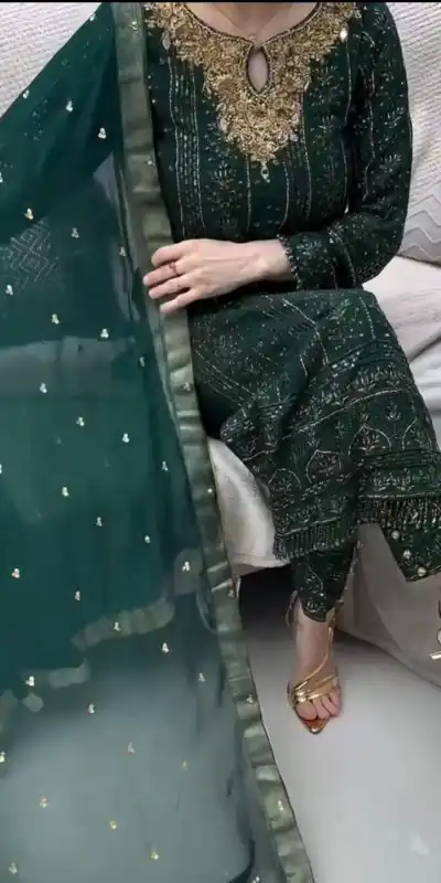 VLM 189 Green Color Georgette Embroidery Real Mirror Salwar Suit Wedding, Party, Festive, Events Expected Delivery 4-6 Working Days @ 2149/- Only | Casual Suits, Creative suits, Designer Suits, Party Wear Suits, Salwar suit, Straight Suits