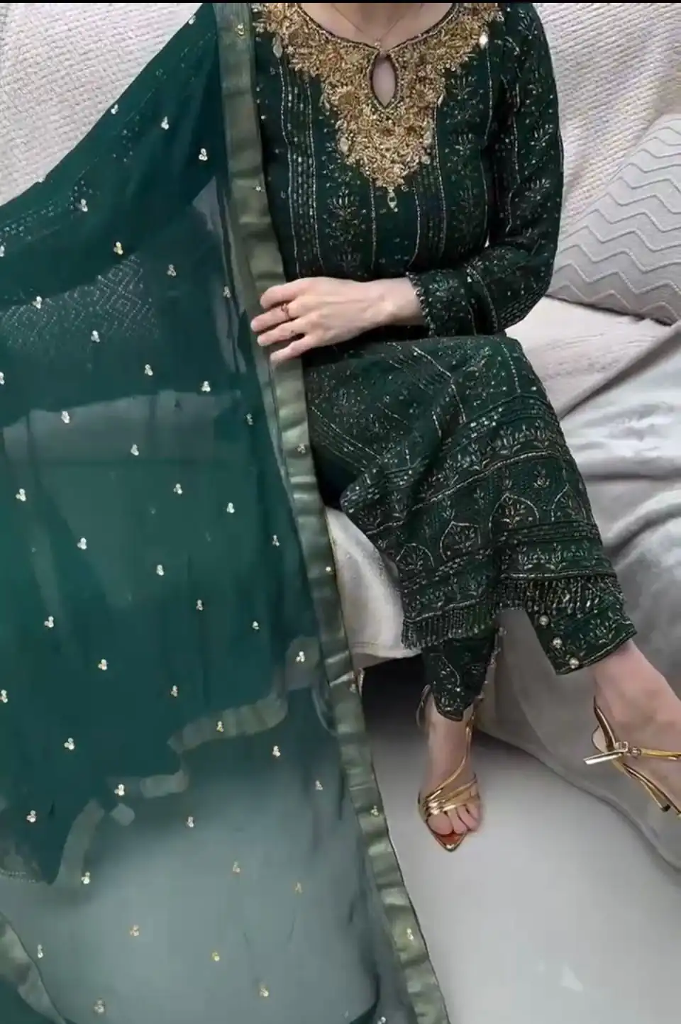 VLM 189 Green Color Georgette Embroidery Real Mirror Salwar Suit Wedding, Party, Festive, Events Expected Delivery 4-6 Working Days @ 2149/- Only | Casual Suits, Creative suits, Designer Suits, Party Wear Suits, Salwar suit, Straight Suits
