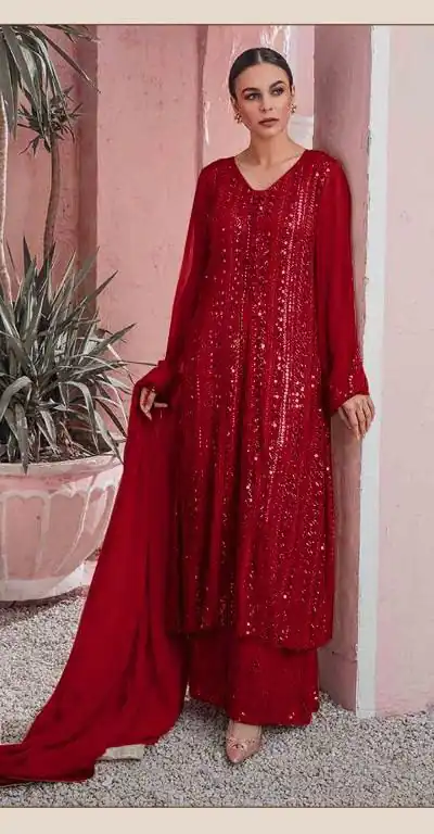 DS 001255 Maroon color Georgette Embroidered Sequence Salwar Suit Casual, Wedding, Party, Festive, Events . Expected Delivery  4-6 Working Days @1999/- | Casual Suits, Creative suits, Designer Suits, Palazzo Suits, Party Wear Suits, Patiala Suits, Salwar suit, Straight Suits