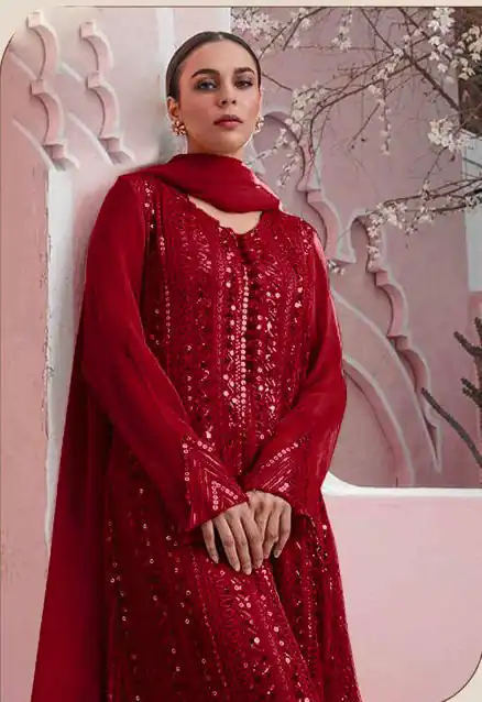 DS 001255 Maroon color Georgette Embroidered Sequence Salwar Suit Casual, Wedding, Party, Festive, Events . Expected Delivery  4-6 Working Days @1999/- | Casual Suits, Creative suits, Designer Suits, Palazzo Suits, Party Wear Suits, Patiala Suits, Salwar suit, Straight Suits