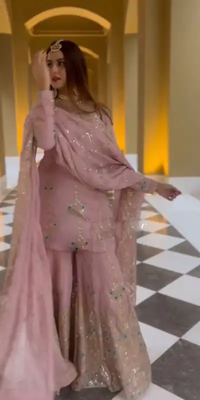VLM 148 Pink color Foix Georgette Embroidery Salwar Suit Casual, Wedding, Party, Festive, Events . Expected Delivery 4-6 Working Days @2299/- | Jump Suits, Casual Suits, Creative suits, Designer Suits, Palazzo Suits, Party Wear Suits, Patiala Suits, Salwar suit, Straight Suits