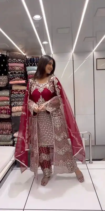 KD 1460 Red Color Faux Georgette Thread Sequence Work Salwar Suit Casual, Party, Wedding, Festive, Events Etc. Expected Delivery 4-6 Working Days @2849/- | Casual Suits, Creative suits, Designer Suits, Palazzo Suits, Party Wear Suits, Patiala Suits, Salwar suit, Straight Suits
