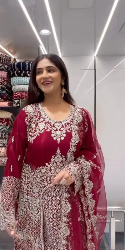 KD 1460 Red Color Faux Georgette Thread Sequence Work Salwar Suit Casual, Party, Wedding, Festive, Events Etc. Expected Delivery 4-6 Working Days @2849/- | Casual Suits, Creative suits, Designer Suits, Palazzo Suits, Party Wear Suits, Patiala Suits, Salwar suit, Straight Suits