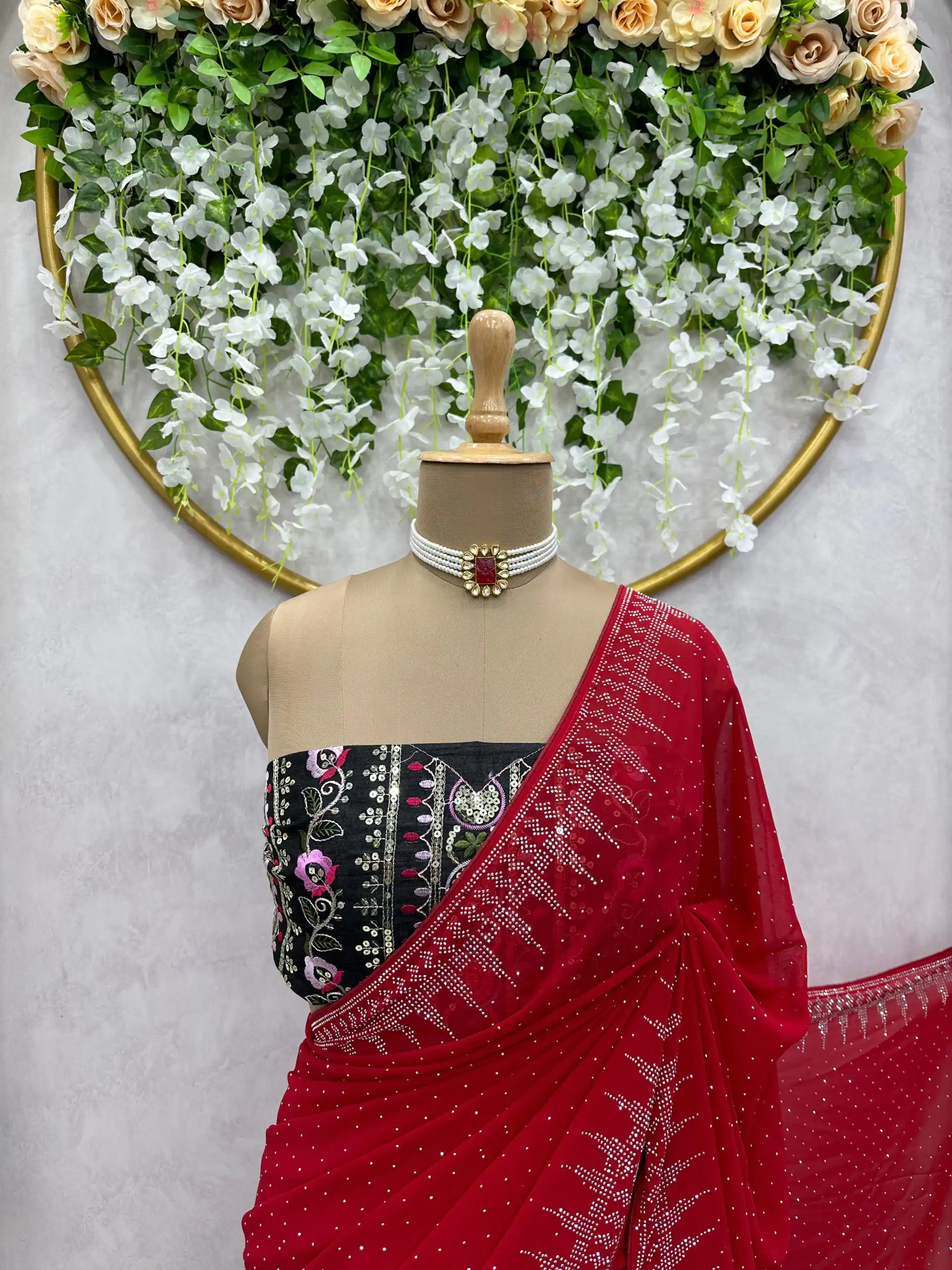 KD 443 Red Color Heavy Faux Georgette Hot Fix Work Saree Casual, Party, Wedding, Festive, Events Etc. Expected Delivery 4-6 Working Days @1999/- Only | Bollywood Sarees, Creative Sarees, Designer Sarees, Embroidered Sarees, Ethnic Saree, Modern Digital sarees, Party Wear Sarees, Sarees
